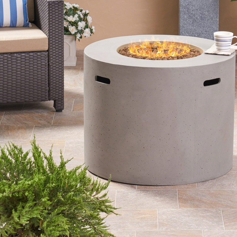 Caelan Round Concrete Propane Smokeless Fire Pit Table with Hidden Fuel Tank, Light Gray