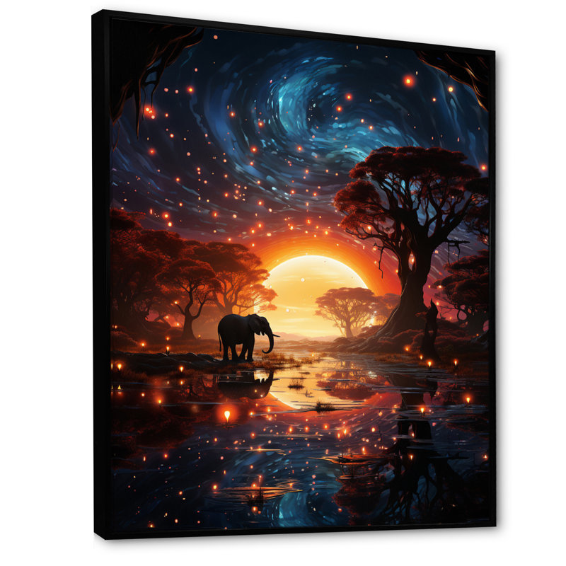 Steff " African Celestial Safari II ", 32" H x 24" W x 1" D, Black Floater Frame