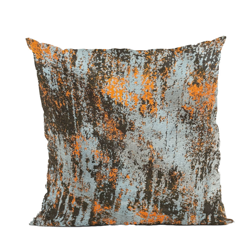 Coussin décoratif en velours Plutus, Noir / ikat orange, H 12 po x l 20 po, Forme rectangulaire