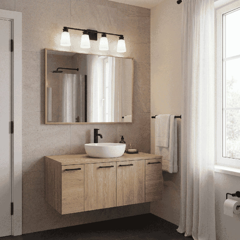 Luminaire pour meuble-lavabo de salle de bain 4 lumières Meridian en nickel brossé, Nickel brossé