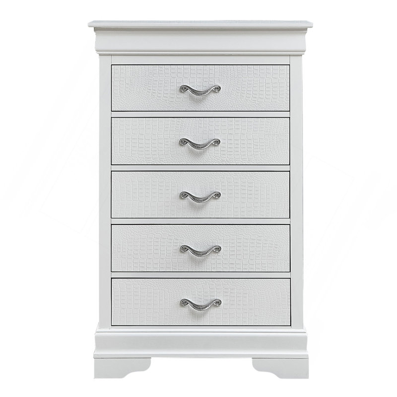 5-Drawer Vertical Chest With Textured Front & Decorative Handles, Light Champagne