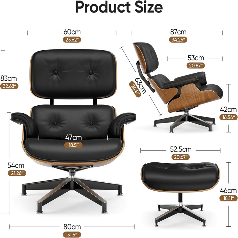 Chaise longue et repose-pieds de style Mid-Century, chaise moderne de conception classique, support de base robuste pour bureau d'étude de salon