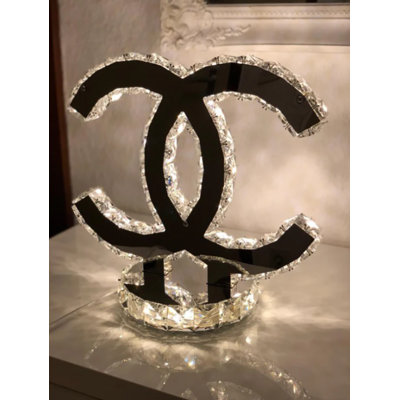 B&S Lighting Inc Crystal 13" Chrome Sign With Two Colors Led Table Decor