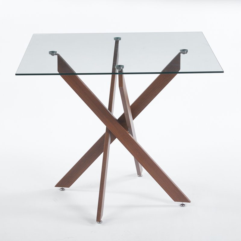 Dining Table with Glass Top, Dark Walnut
