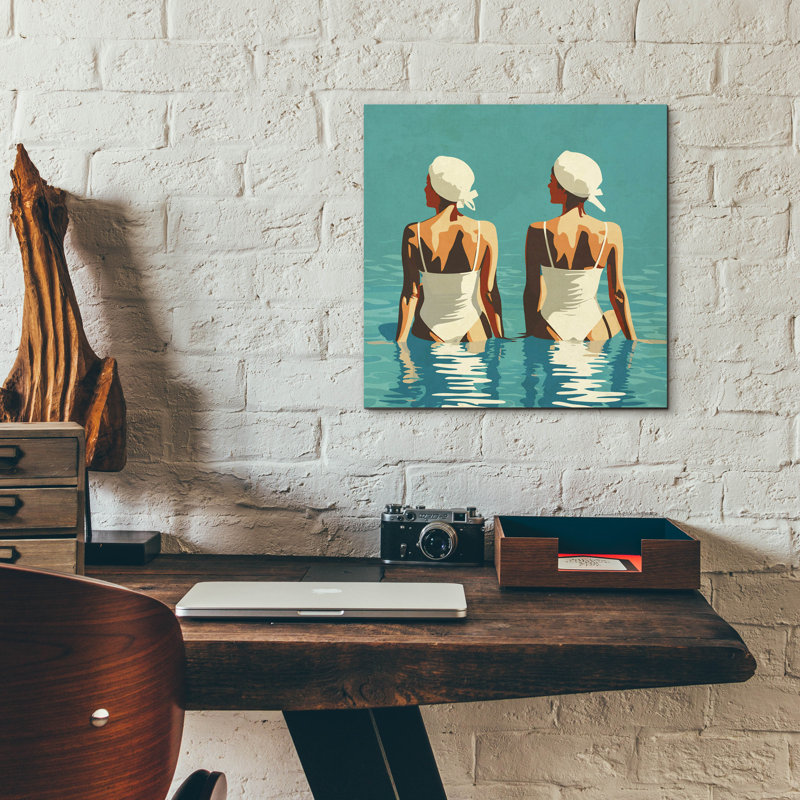 «Two Friends At The Beach» par Layla Oz, art mural en verre acrylique, H 12 po x l 12 po x P 0,13 po