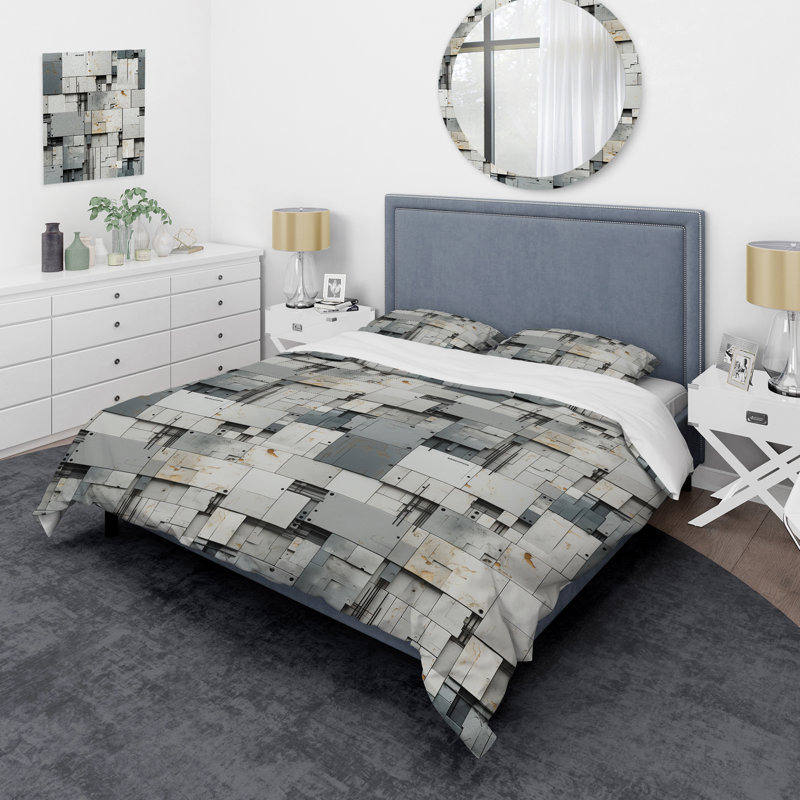Allayah Industrial Harmony I - Ensemble de housse de couette géométrique - Microfibre de polyester