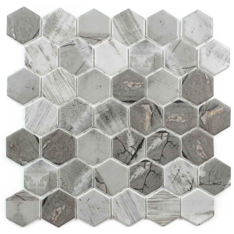 15" X 12" Glass Mosaic Wall and Floor Tile, Gray