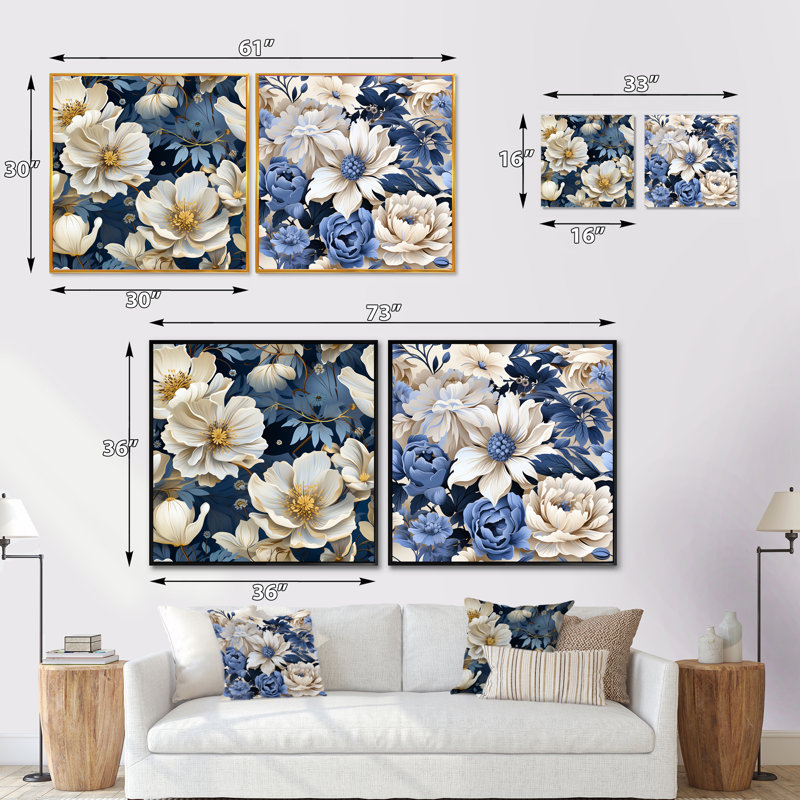 Oxley - Ensemble de 2 collages floraux carrés, Toile tendue, H 16 po x l 33 po