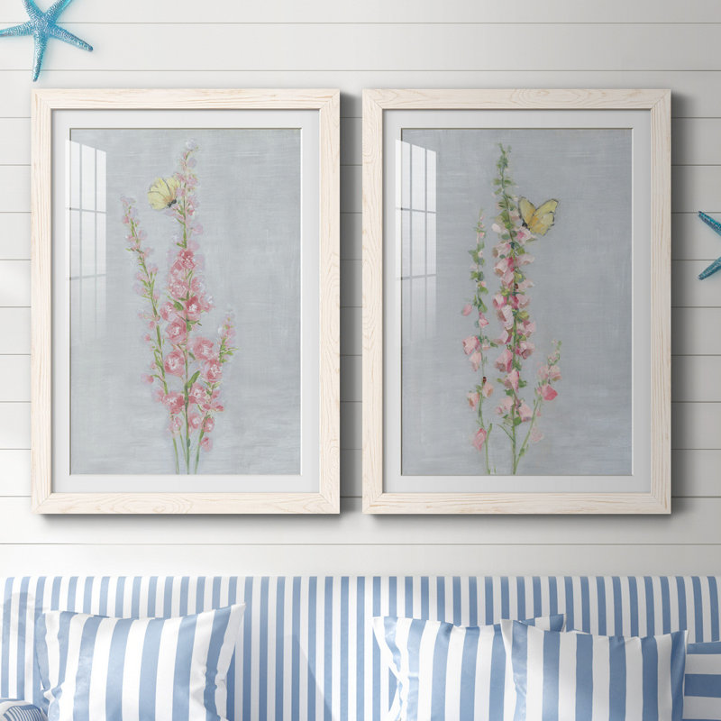 Foxglove Garden I - ensemble de 2 reproductions, H 31,5 po x l 47 po x P 1,5 po, Papier encadré blanc, Blanc