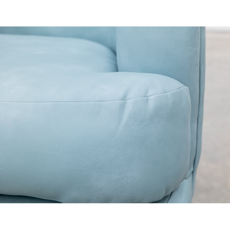 Fauteuil d'appoint pivotant Lessy, mousse moelleuse douce, métal, Similicuir bleu clair
