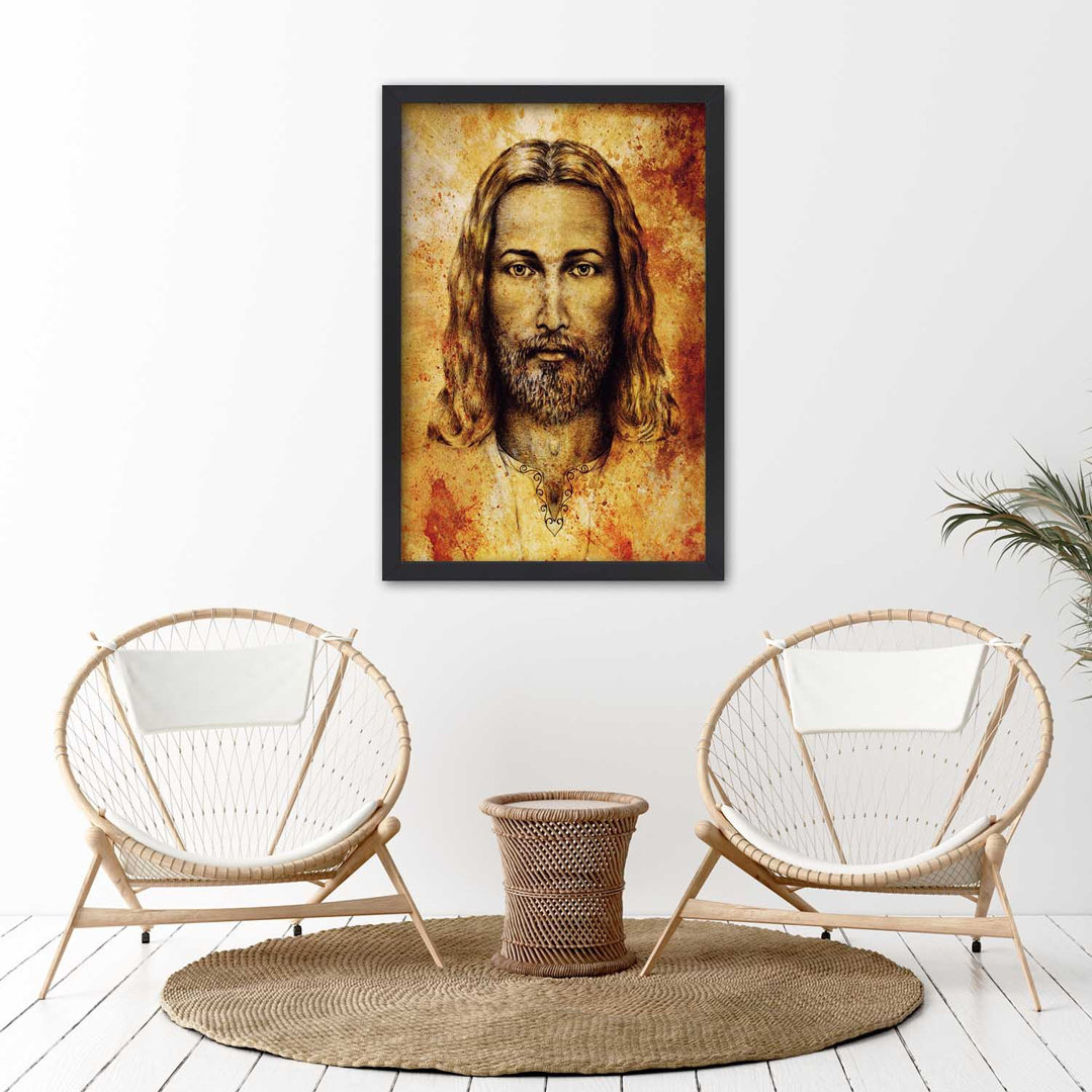 Gerahmtes Poster Grabtuch von Turin Gesicht von Jesus Christus