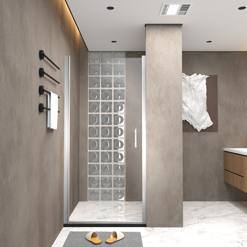 36"x 72" Pivot Shower Door, Matte Black Aluminum Frame, Half Frame ,1/4"(6mm) Tempered Glass Explosion Proof Film