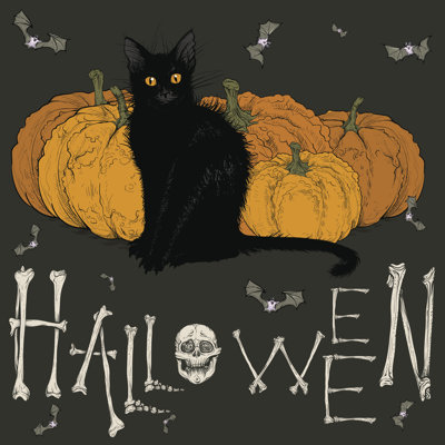Halloween picture with a black cat . 1 Piece Wrapped Canvas Wall Art