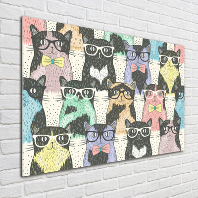 Cats With Glasses - No Frame Print on Glass