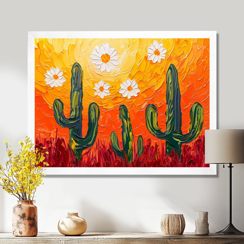 Joshua Tree Cactus Sunset Hues - Art mural imprimé cactus floral, H 12 po x l 20 po, White