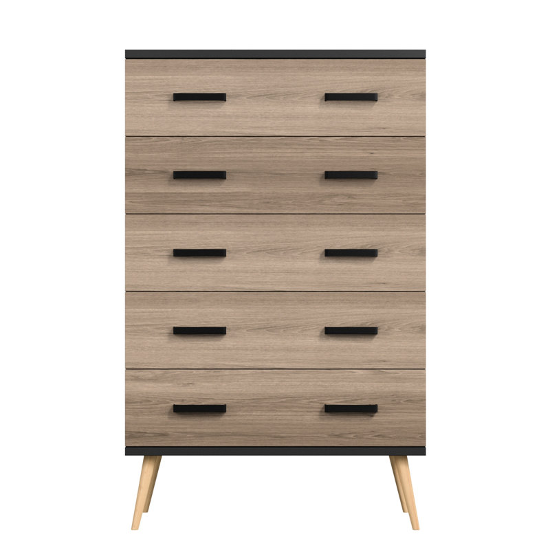 Classic 5 Drawer Chest, Black/Sonoma Oak