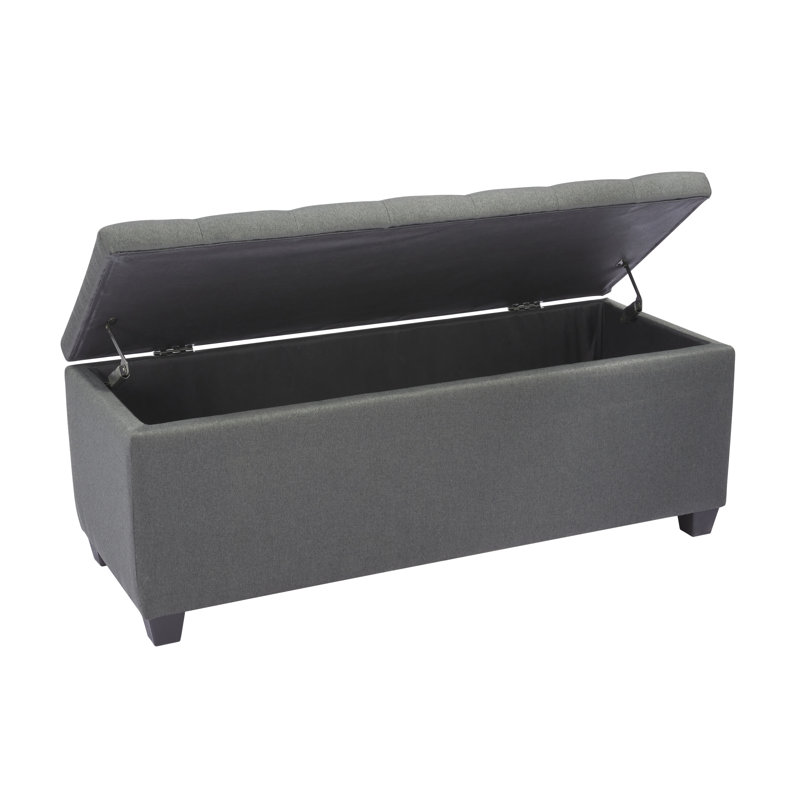 Banc de rangement rembourré en tissu Bacca, Gris foncé