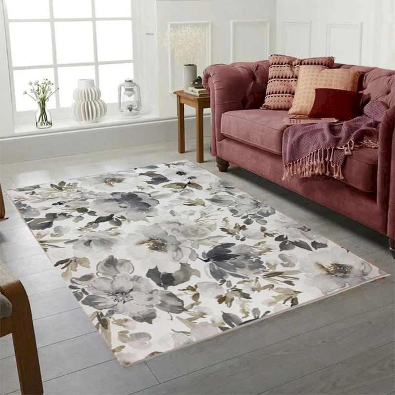 Brio Washable Non Slip Floral Pattern Modern Rug, Rectangle 4' x 6'