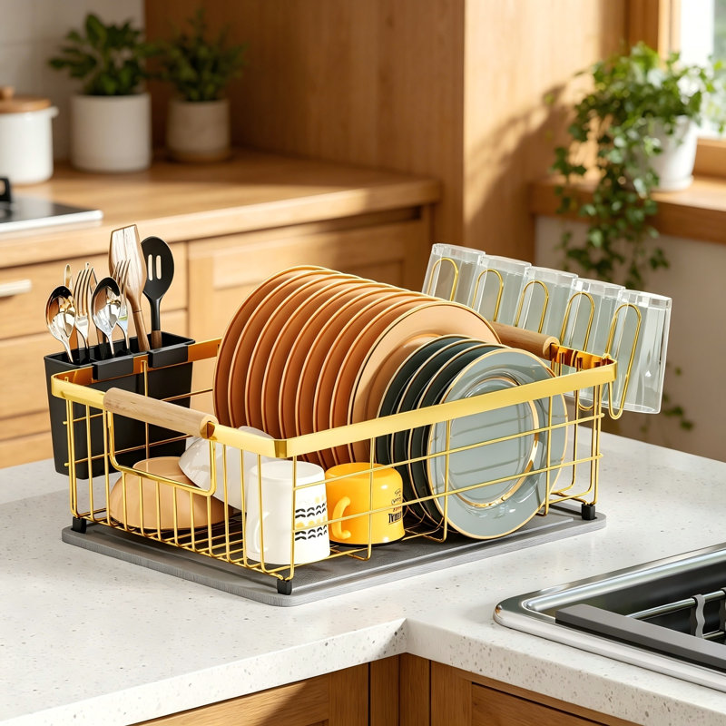 Gold Dish Drying Rack with Diatomaceous Earth Quick-Drying
