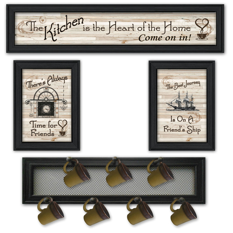 "Kitchen Collection VI" 4-Piece Vignette With 7-Peg Mug Rack By Millwork Engineering, Black Frame