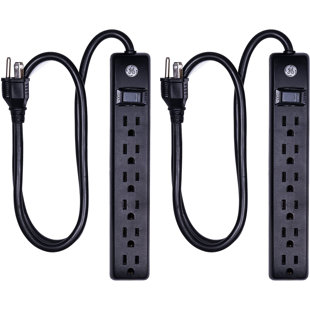 GE 3-ft 6-Outlet Surge Protector, 450J, Black, 2-Pack, 83969