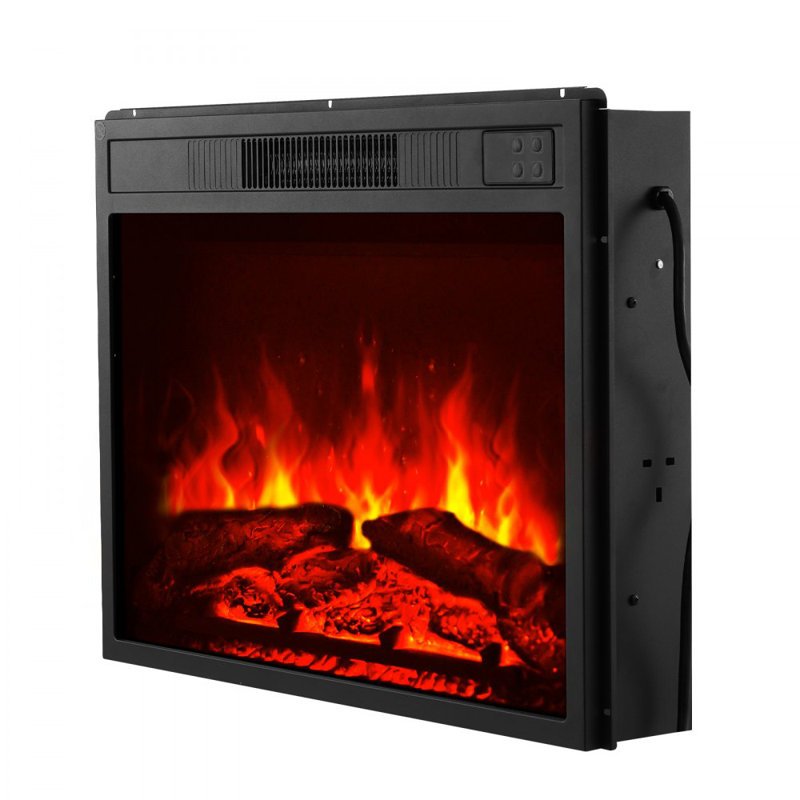Foyer électrique encastrable 23 pouces encastré et mural avec 3 niveaux de luminosité de flamme réglables et minuterie 24 heures et télécommande, chauffage intérieur avec protection contre la surchauffe, 5000 BTU noir