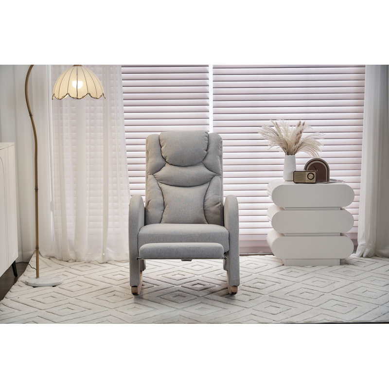 Chaise berçante en coton et lin avec repose-pieds réglable, Gris clair