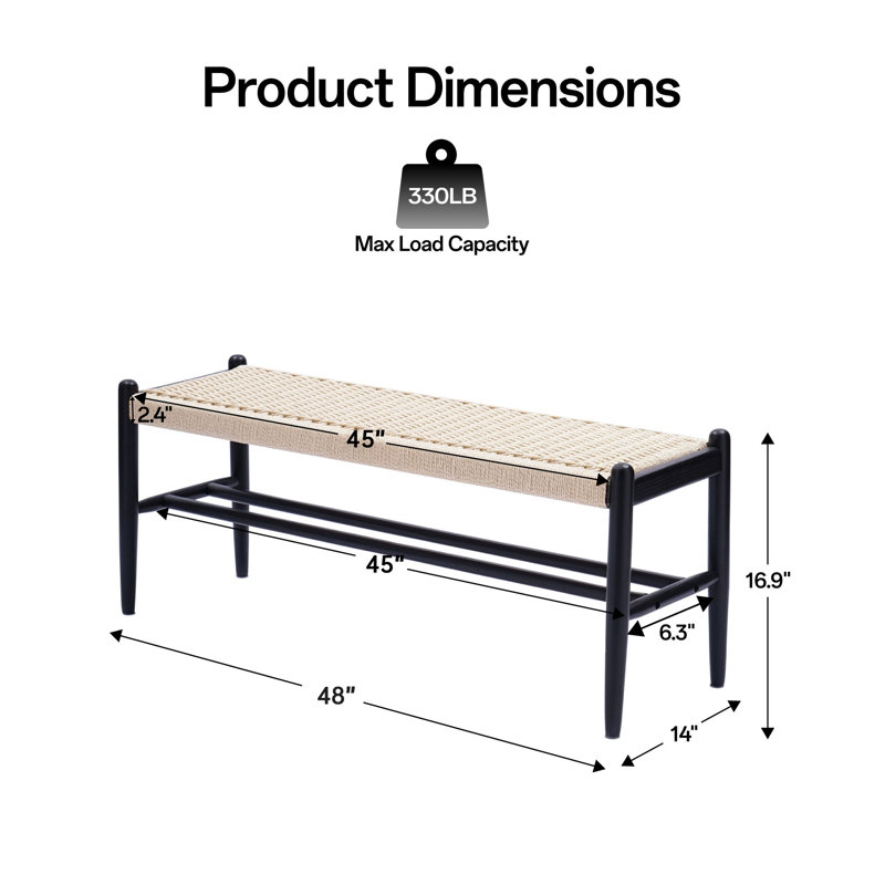 Maceus Solid Wood Entryway Bench with Shoe Storage, Matt Black
