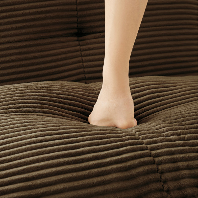 Canapé modulaire moderne à 4 places, canapé d'angle en V, tissu velours côtelé, siège profond pour le salon, repose-pieds mobile, passepoil perlé, conception capitonnée, sans assemblage, conception antidérapante