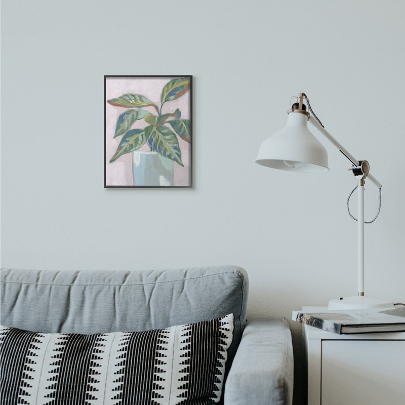 « poted plante rose green », reproduction d’art, H 11 po x l 14 po, Giclée encadrée noir minuit