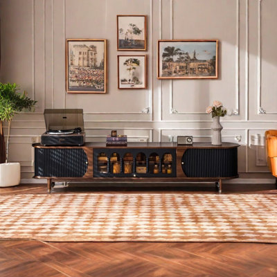 Retro color matching design solid wood TV cabinet