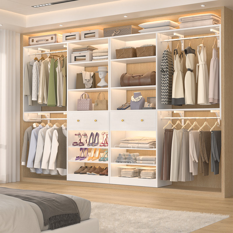 Système d'organisation l 28,3 po à 59,8 po avec tiroirs en bois Riobe, Blanc
