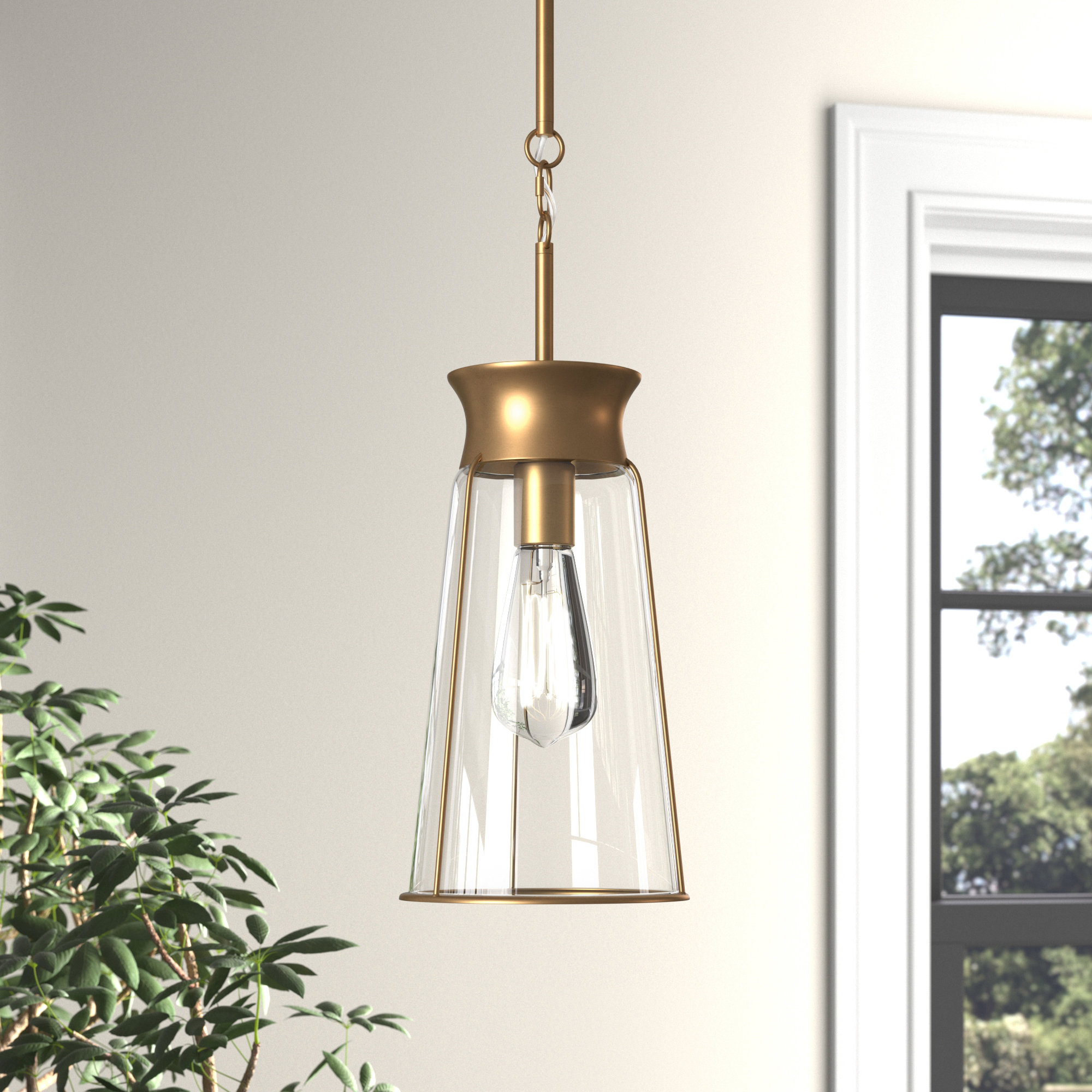 Single Light Glass Dimmable Pendant, Antique Brass