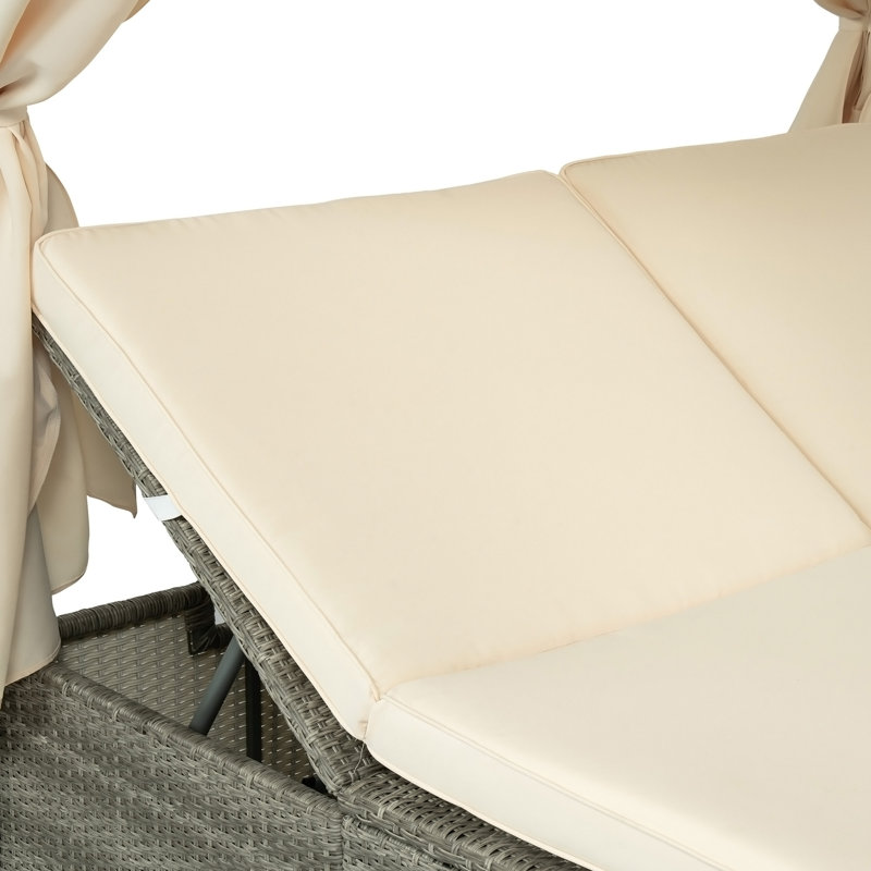 Lit de soleil réglable avec rideau, Brun / beige