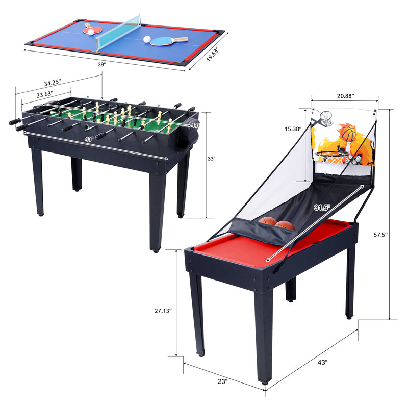 43.00'' L Multi Game Table, Red/Black