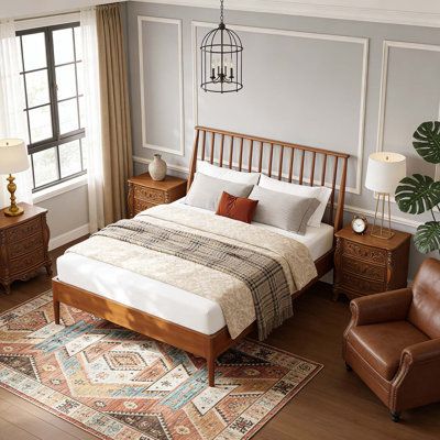 Bamboo Platform Bed With Tall Headboard