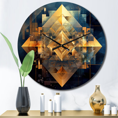 Gold Cubist Visions III Metal Wall Clock