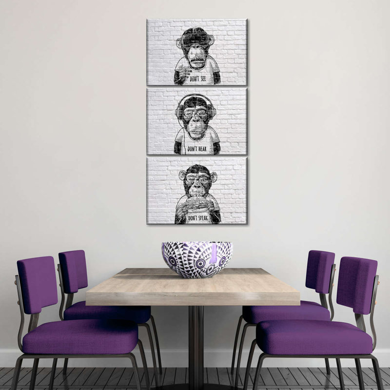 Three Wise Monkeys, ensemble de 3 pièces sur toile, H 27 po x l 12 po x P 1 po