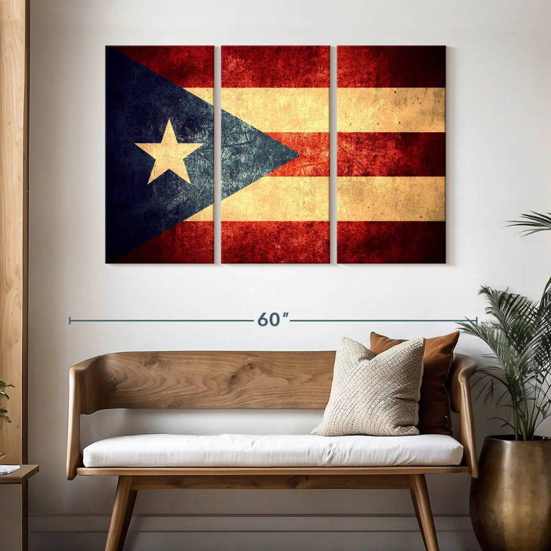 Vieux drapeau portoricain Borges, H 32 po x l 50 po