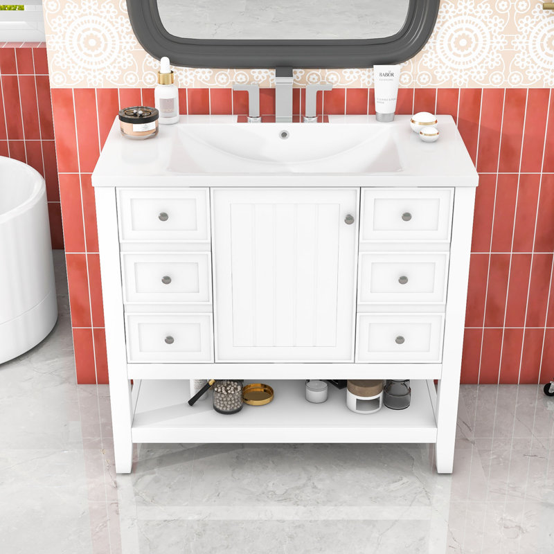 Meuble-lavabo avec une armoire et trois tiroirs, Blanc