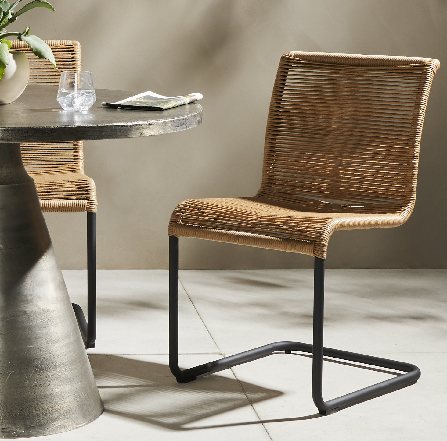 Janine Patio Side Chair, Vintage Natural, Black