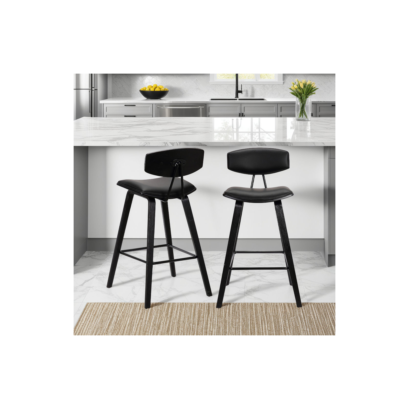 Payton Vegan Leather Bar & Counter Stool, Bar Stool (29" Seat Height), Black Faux Leather, Black