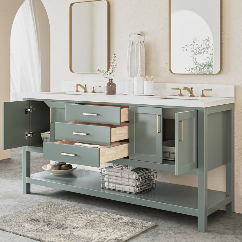 Base de meuble-lavabo double 72 po Pawley, Vert rétro
