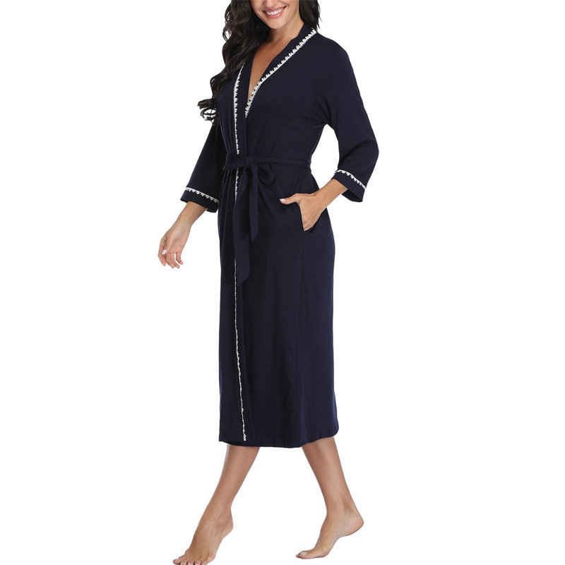 Nemanja Rayon / Viscose and Synthetic Satin Mid-Calf Bathrobe with Pockets and Hood for Kids, L, Navy