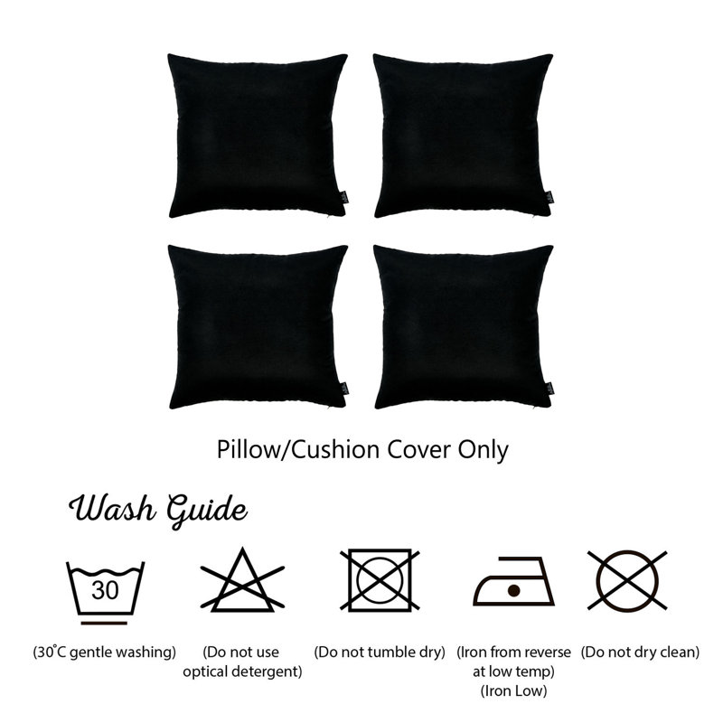 Black Polyester 22" x 22" Square Pillow Covers Set of 4
