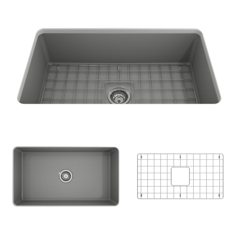 32 in. L Farmhouse Kitchen Sink, Matte Gray