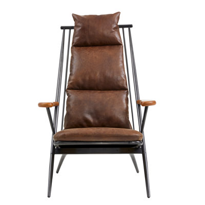 Peterson Wood Arm Genuine Leather Lounge Chair