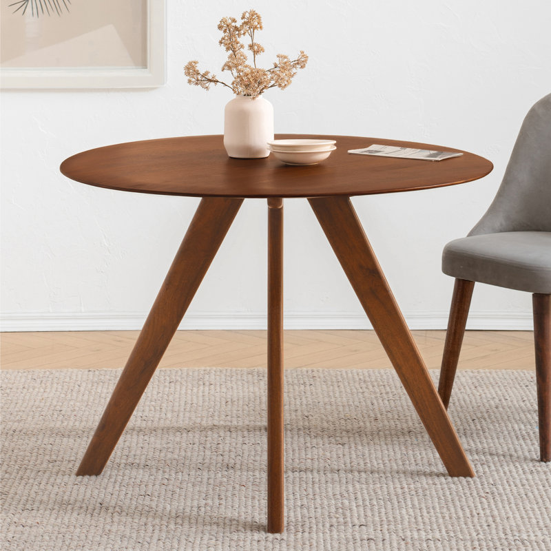 Kaysee 44" Solid Wood 4 Seater Round Dining Table, Walnut