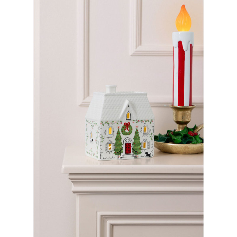 Elegant LED Lighted Decorative Object, 5.5 x 3.5 x 6.7 Inches | 100% Ceramic, Red and White Design | Perfect for Home Décor, Unique Gift Idea, Adds a Touch of Charm and Warmth to Any Space