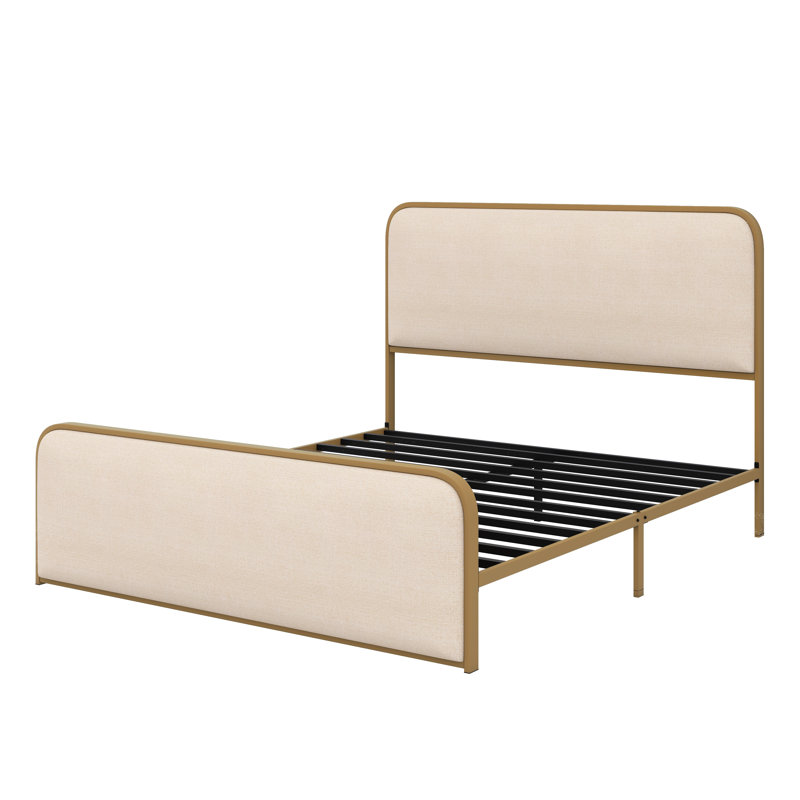 Structure de lit en métal doré moderne avec tête de lit tapissier courbée